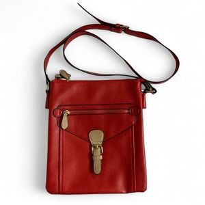 Charming Charlie Red Faux Cobbled Leather Crossbody Bag with Adjustable Strap